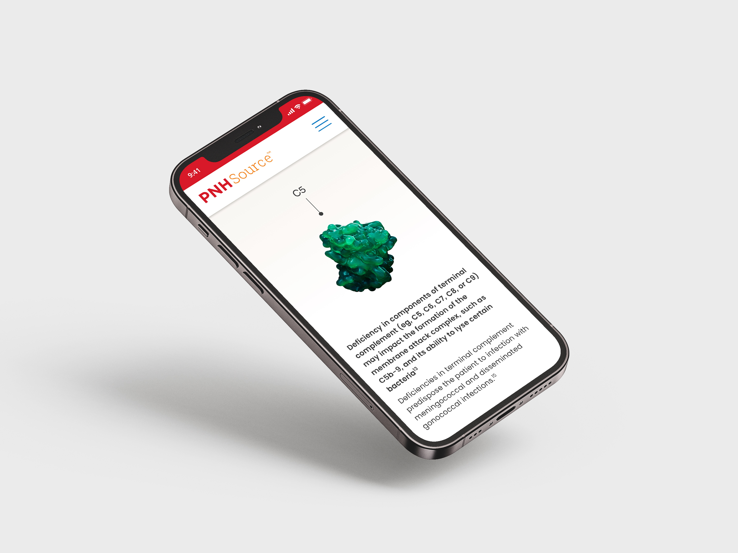 mobile screen mockup of the C5 immune system molecule