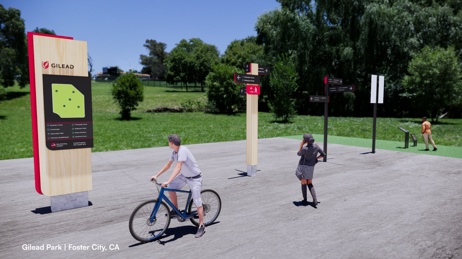 3D mockup of all park signage with an outdoor backdrop