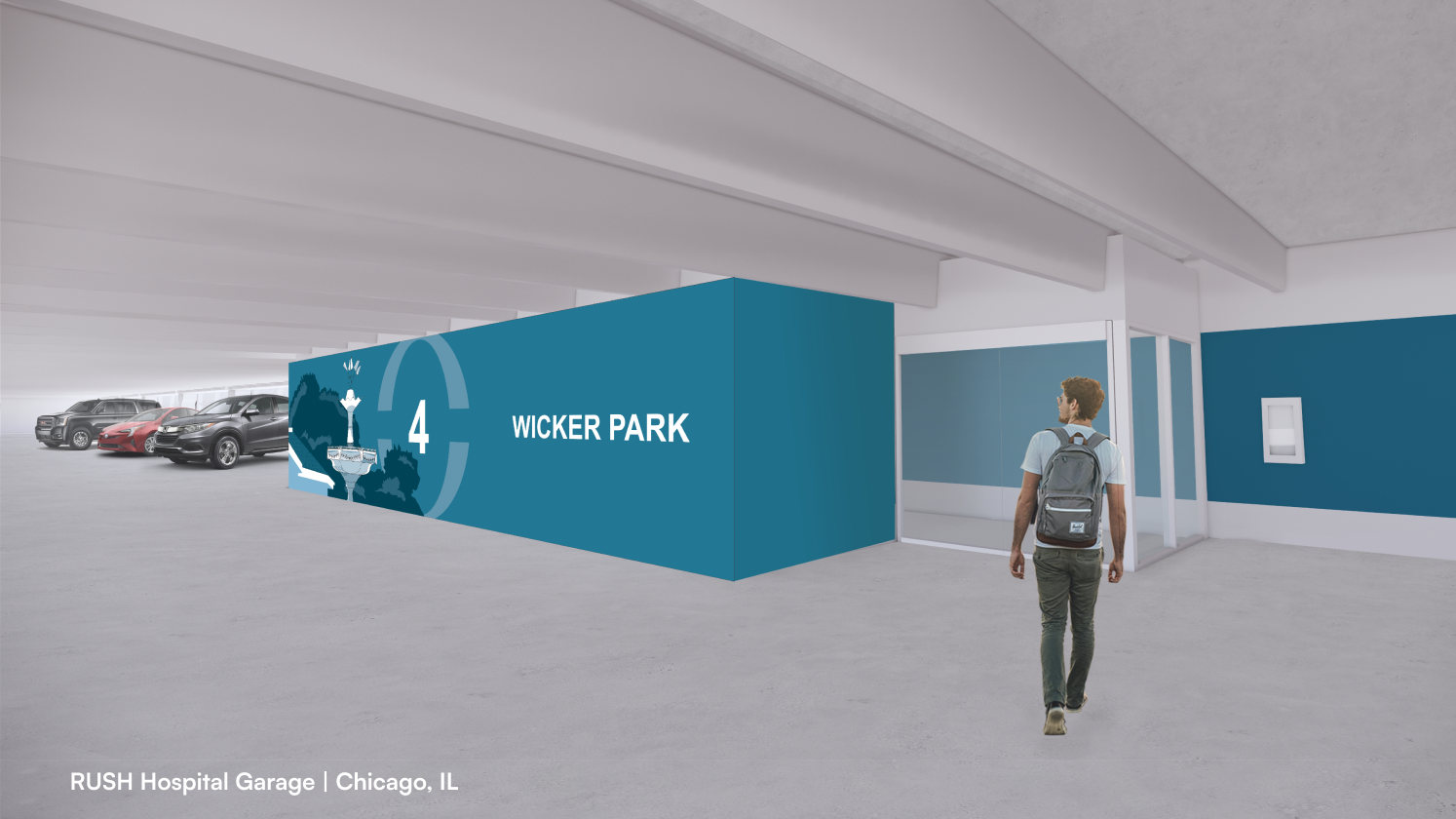 perspective view of garage mural mockup exterior