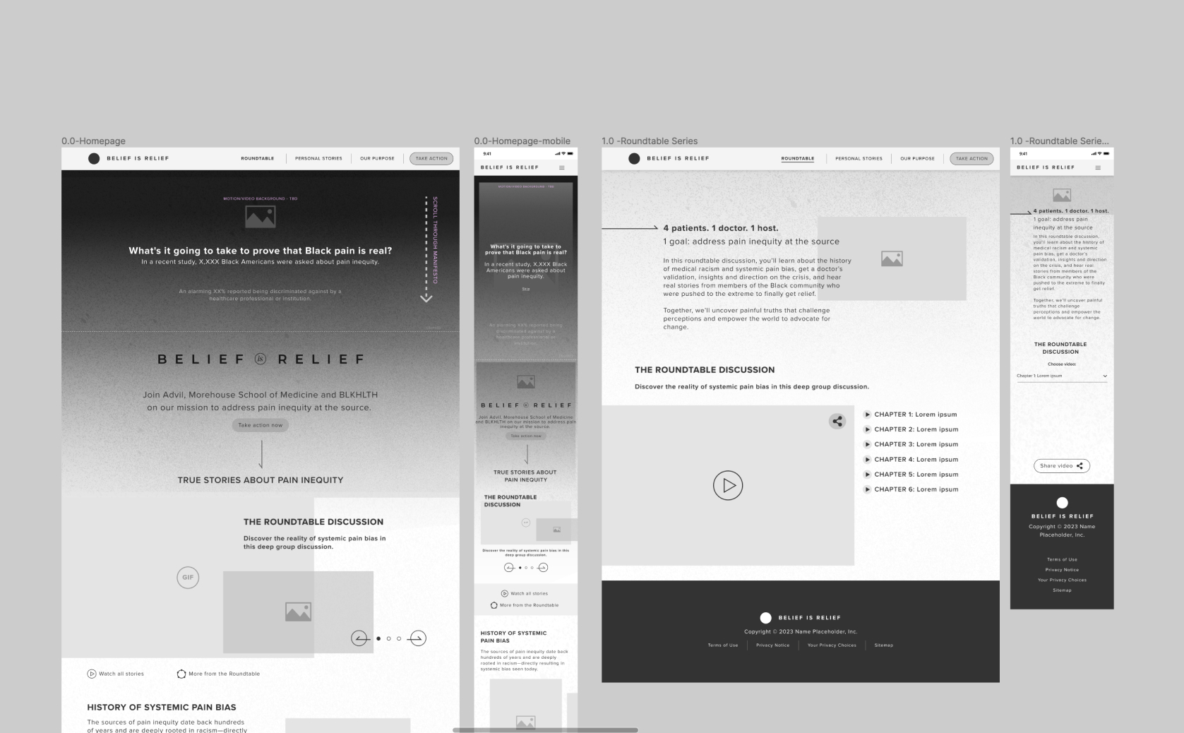 Believe my pain wireframes
