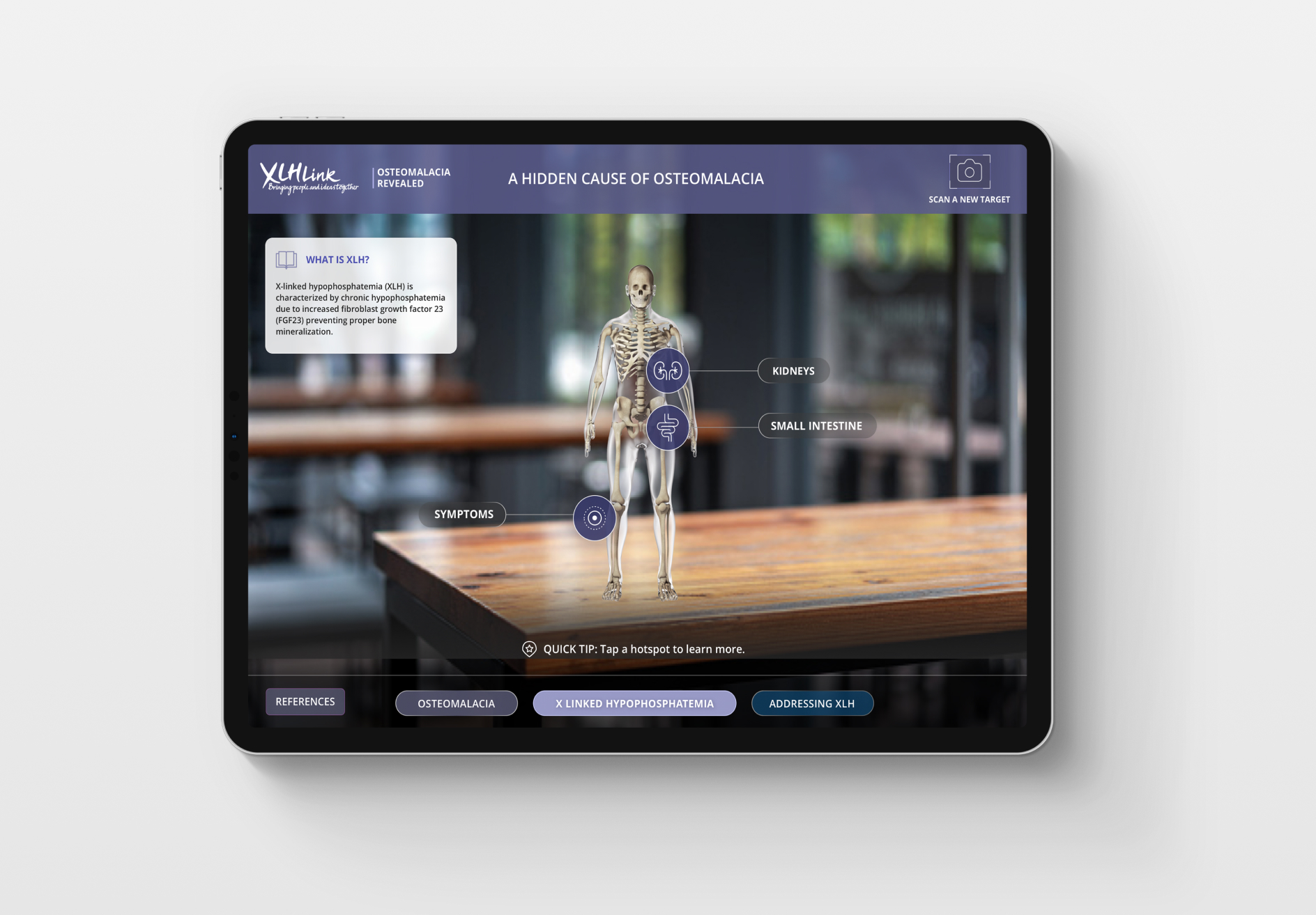 screenshot of ipad AR program with a fancy skeleton