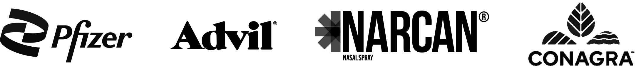Pfizer Advil Narcan Conagara logos