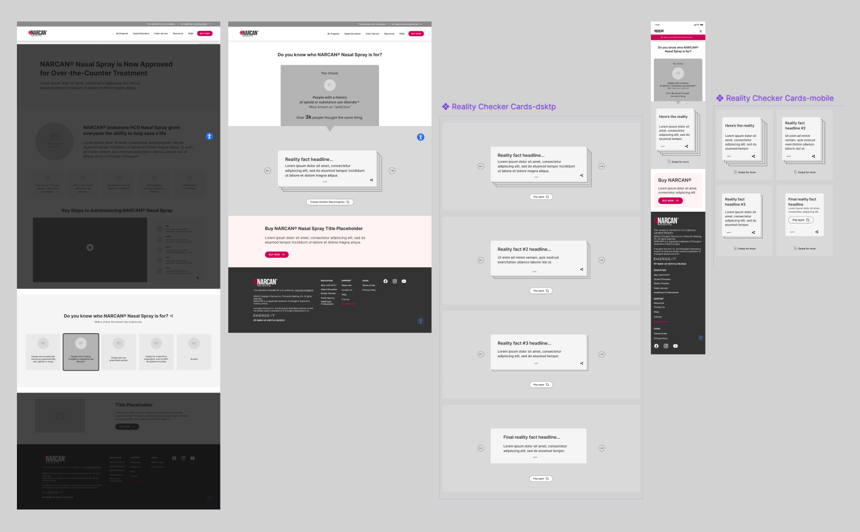 wireframes of Narcan Reality Checker
